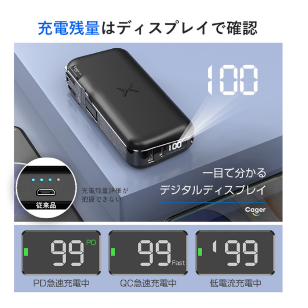 モバイルバッテリー ワイヤレス充電 最大30W超急速充電 大容量9600mAh