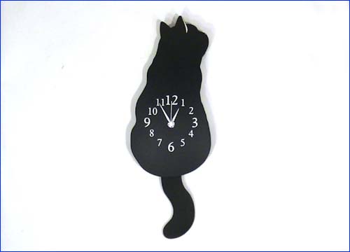 連続秒針、スイープムーブメント掛け時計 振り子時計 木製 黒猫 1011 ...
