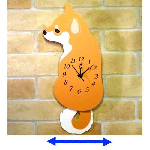 連続秒針、スイープムーブメント木製 振り子時計 柴犬・茶 1011-02 (かわいい しっぽ 掛け時計 壁 掛時計