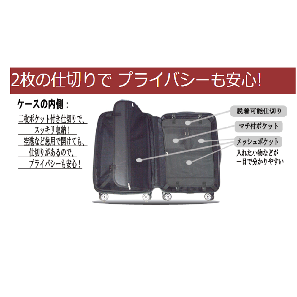 スーツケース ファスナー式 軽量 TSAロック SUITCASE 4輪Wキャスター