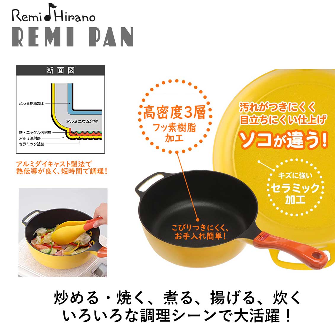 平野レミ レミパン イエロー 24ｃｍ RHF-200 レギュラーサイズ IH調理