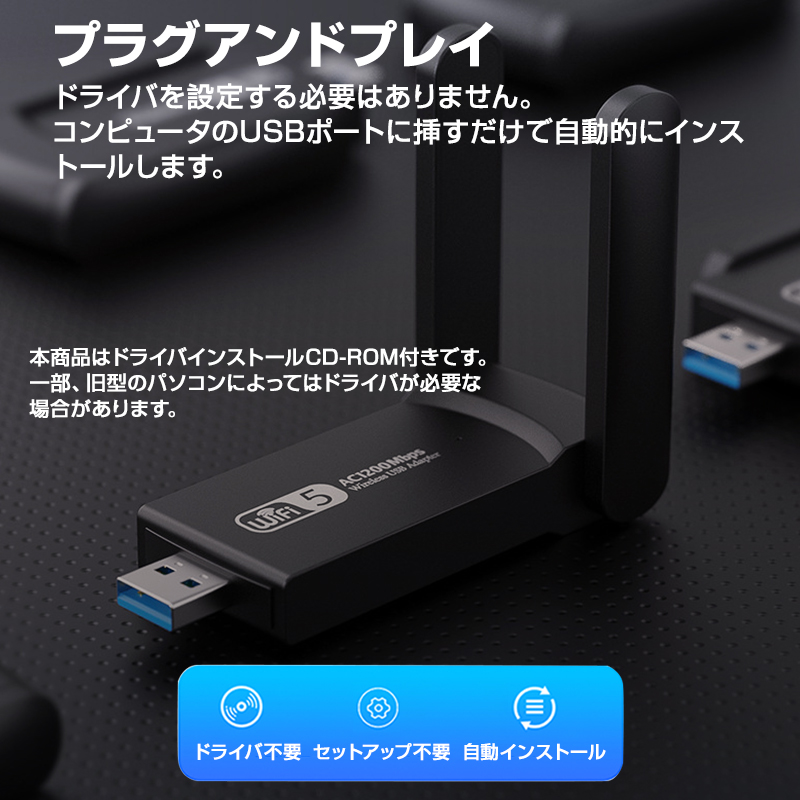 無線LAN子機 USB3.0 外付け LANアダプター lan端子1200Mbps ゲーミング WiFi5 中継