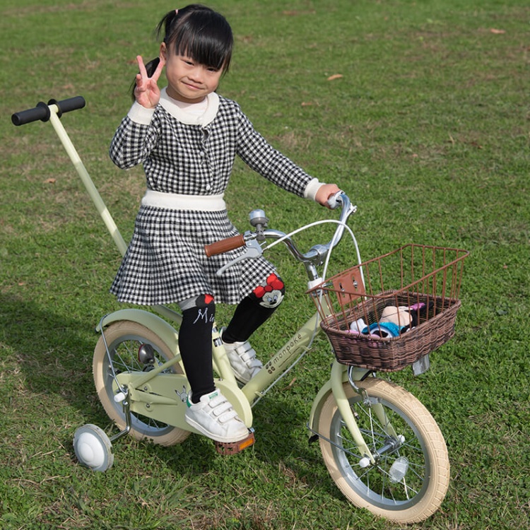 モンポケ 子供用自転車 幼児用 子ども用 14インチ 補助輪 手押し棒付き