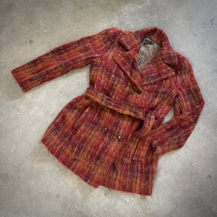 wool coat orange brown ウール コート レトロ ツイード チェック レディース 古着 | Vintage.City 빈티지숍, 빈티지 코디 정보