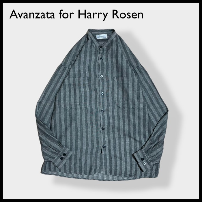 Avanzata for Harry Rosen】カナダ製 ストライプ ノーカラーシャツ 柄