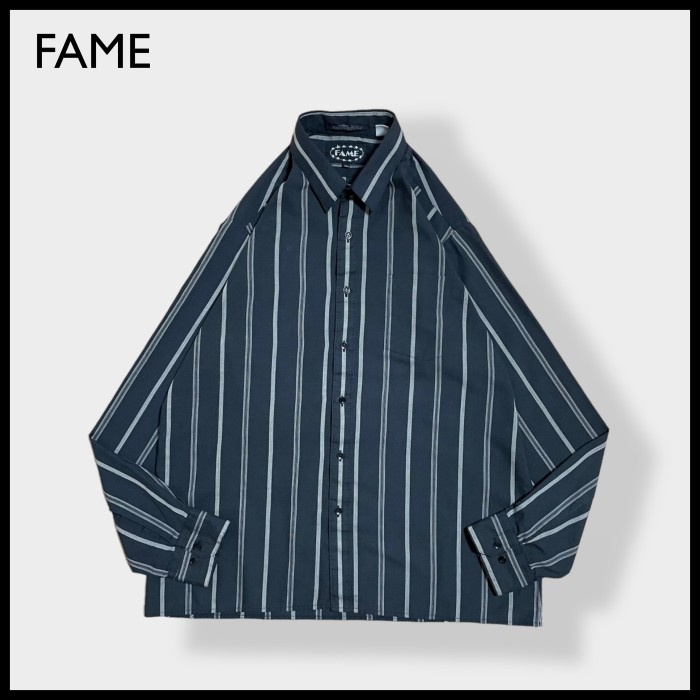 【FAME】台湾製 LARGE ストライプ 長袖シャツ カジュアルシャツ くすみカラー US古着 | Vintage.City ヴィンテージ 古着