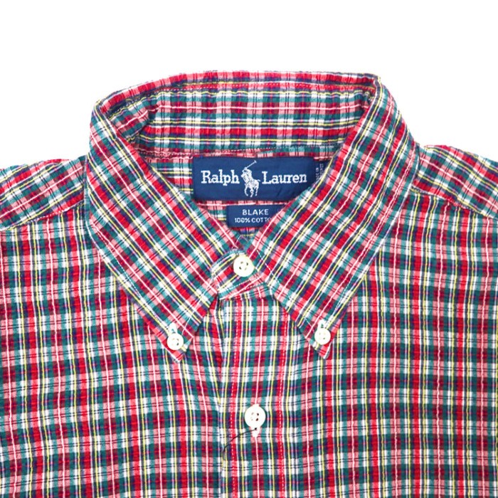 Ralph Lauren ボタンダウンシャツ S レッド シアサッカー地 チェック | Vintage.City 古着屋、古着コーデ情報を発信