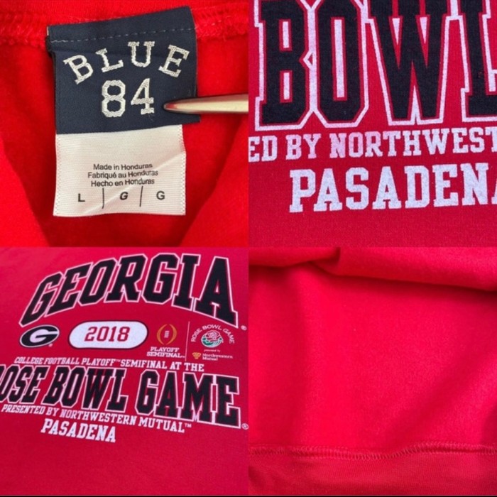【BULE84】カレッジ ジョージア大学 GEORGIA アーチロゴ アメフト ROSE BOWL ローズボウル パーカー ロゴ プリントプルオーバー スウェット フーディー hoodie XL 赤 us古着 | Vintage.City ヴィンテージ 古着