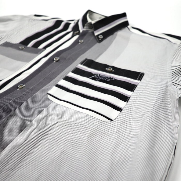 PAGELO ボタンダウンシャツ M グレー ストライプ クレイジーパターン | Vintage.City 빈티지숍, 빈티지 코디 정보