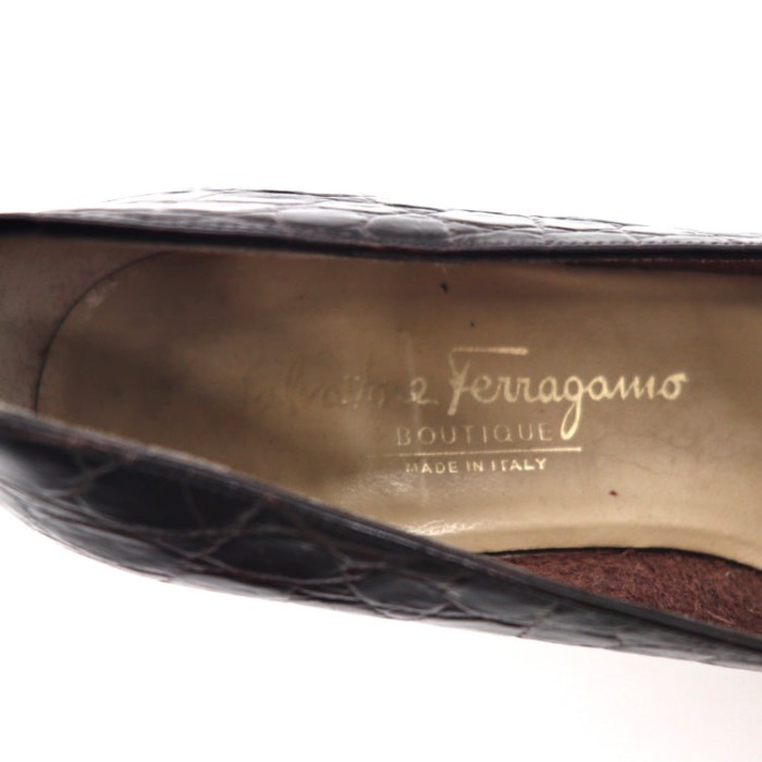 Salvatore Ferragamo パンプス 24.5cm ブラウン クロコ 06863 ヴァラリボン | Vintage.City 빈티지숍, 빈티지 코디 정보