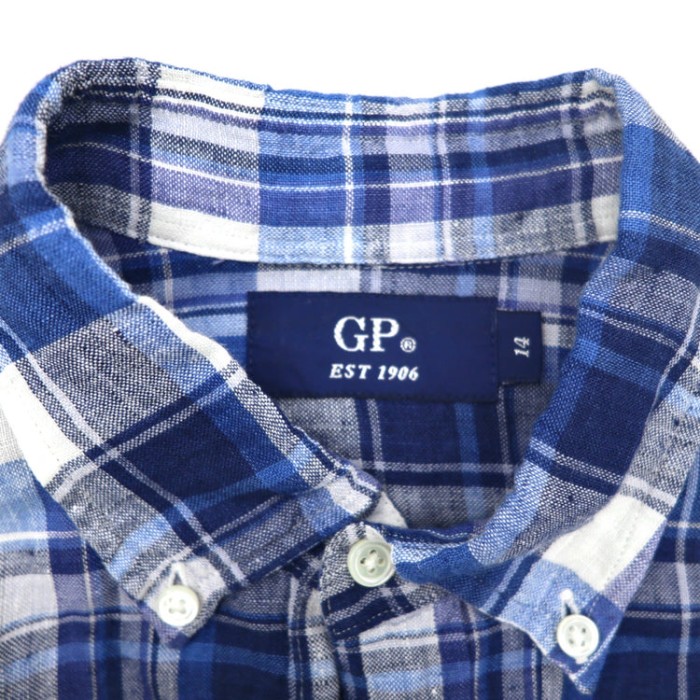 Gymphlex ボタンダウンシャツ 14 ブルー リネン チェック ロゴ刺繍 | Vintage.City 빈티지숍, 빈티지 코디 정보