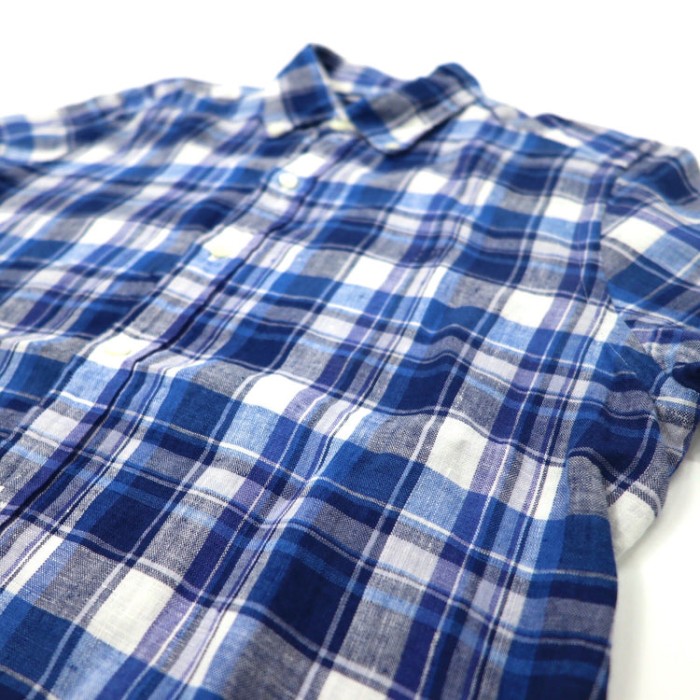 Gymphlex ボタンダウンシャツ 14 ブルー リネン チェック ロゴ刺繍 | Vintage.City 古着屋、古着コーデ情報を発信