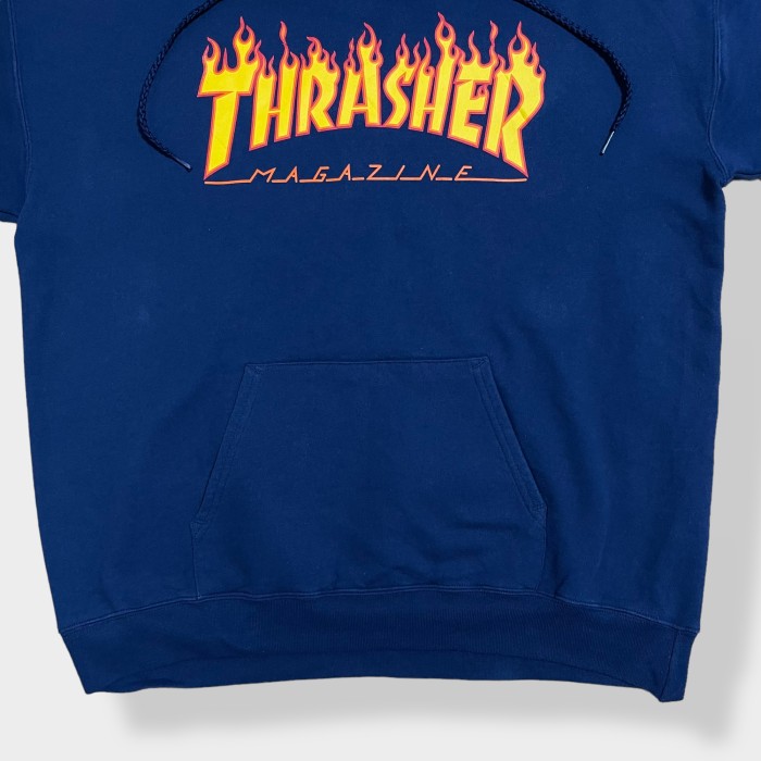 【THRASHER】フレイムロゴ プリント パーカー プルオーバー スウェット フーディー hoodie M ネイビー スラッシャースケートボード スケーター ボード us古着 | Vintage.City 빈티지숍, 빈티지 코디 정보