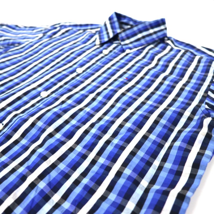 TOMMY HILFIGER ボタンダウンシャツ M ブルー フラッグ刺繍 チェック | Vintage.City 古着屋、古着コーデ情報を発信