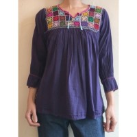 70s purple embroidery tunic blouse | Vintage.City 빈티지숍, 빈티지 코디 정보