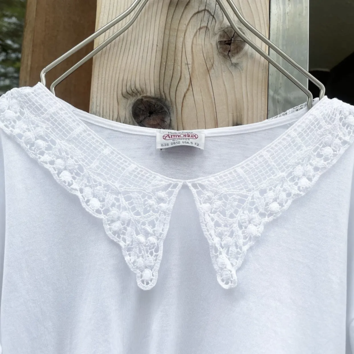 Made in France white lace tippet T-shirt | Vintage.City 古着屋、古着コーデ情報を発信