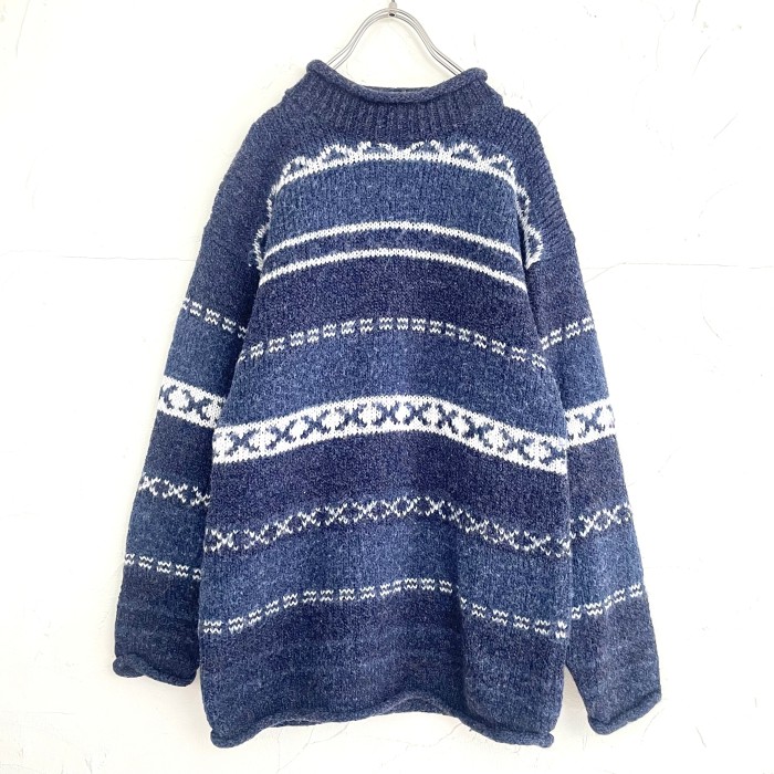 Navy blue nordic border rollneck knit | Vintage.City 빈티지숍, 빈티지 코디 정보