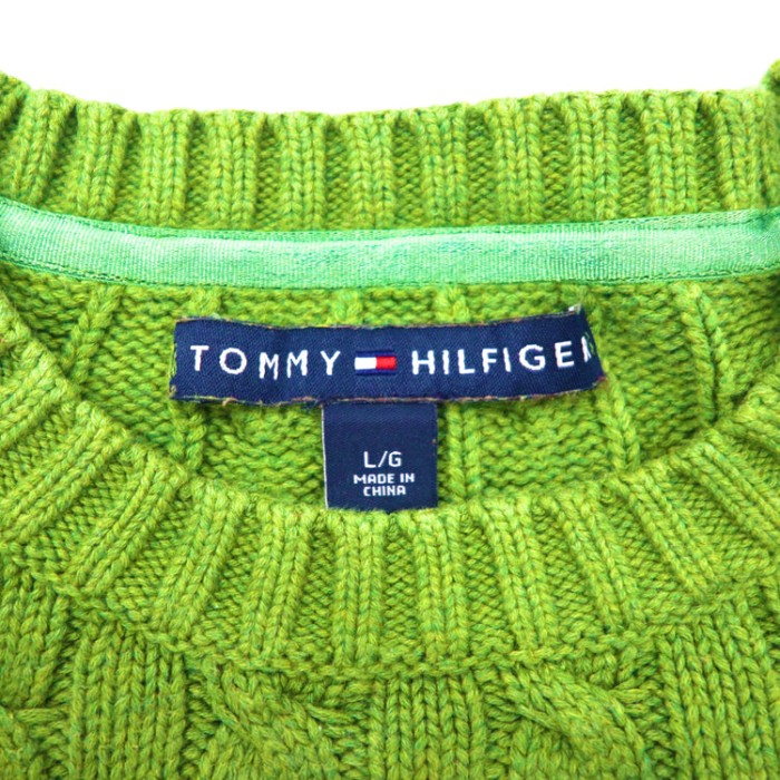 TOMMY HILFIGER クルーネックニットセーター L グリーン コットン ケーブル編み | Vintage.City 古着屋、古着コーデ情報を発信