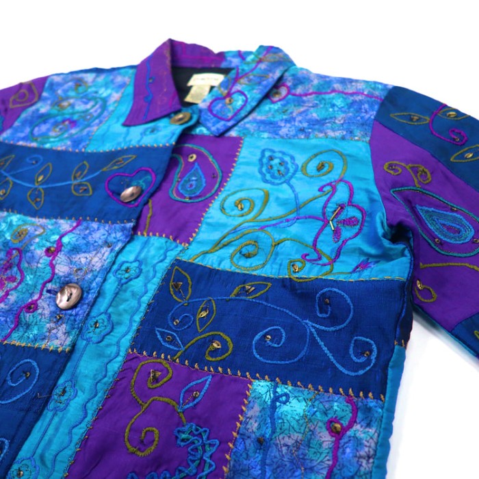 CHICO'S 総柄ジャケット 1 ブルー シルク 刺繍 パッチワーク | Vintage.City 빈티지숍, 빈티지 코디 정보