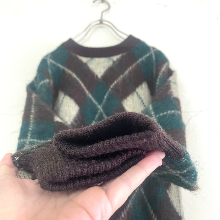 Brown green ivory argyle knit | Vintage.City 古着屋、古着コーデ情報を発信