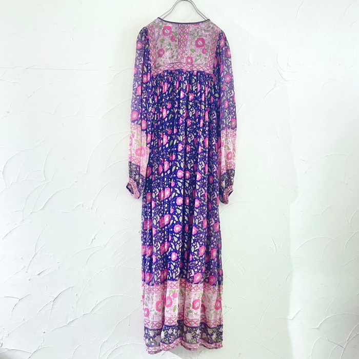70s indian cotton gauze purple onepiece | Vintage.City 古着屋、古着コーデ情報を発信