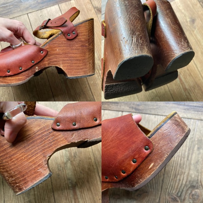 brown leather strap wood sole sandals | Vintage.City 빈티지숍, 빈티지 코디 정보