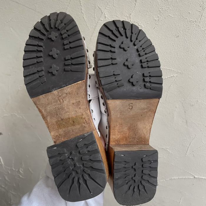 Brazil white belt wood sole sandals | Vintage.City 빈티지숍, 빈티지 코디 정보
