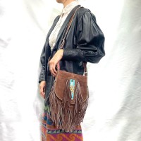 Brown suede leather beads &fringe bag | Vintage.City ヴィンテージ 古着
