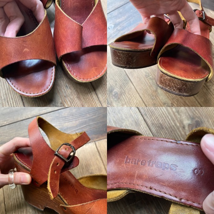 brown leather strap wood sole sandals | Vintage.City 古着屋、古着コーデ情報を発信