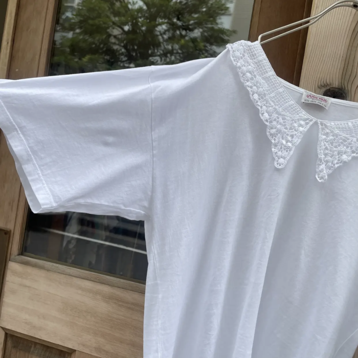 Made in France white lace tippet T-shirt | Vintage.City 古着屋、古着コーデ情報を発信