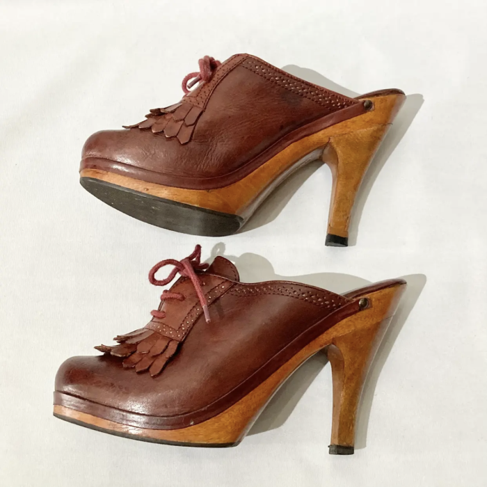 70s Brazil leather wood sole sabot | Vintage.City 빈티지숍, 빈티지 코디 정보