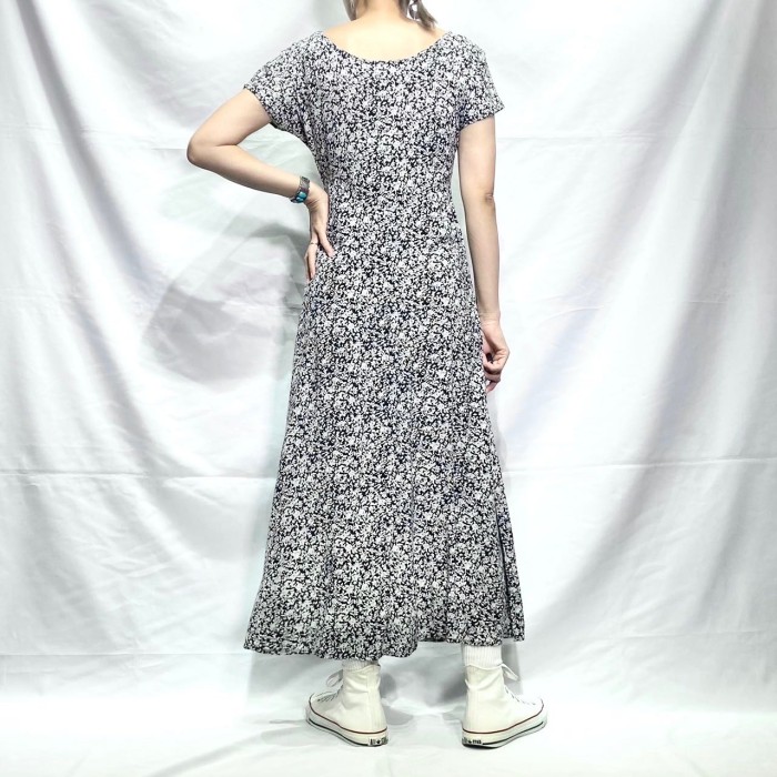 Made in USA black floral maxi onepiece | Vintage.City 古着屋、古着コーデ情報を発信