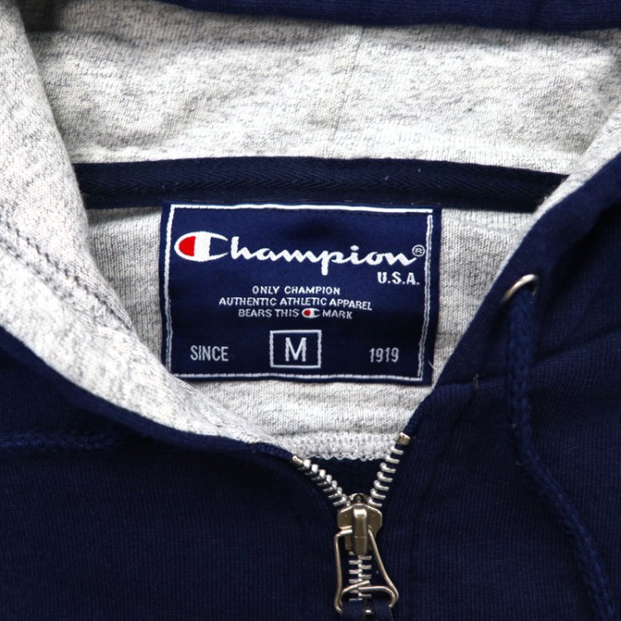 イタリア製 Champion ジップアップパーカー M ネイビー コットン 裏起毛 ロゴ刺繍 | Vintage.City 빈티지숍, 빈티지 코디 정보