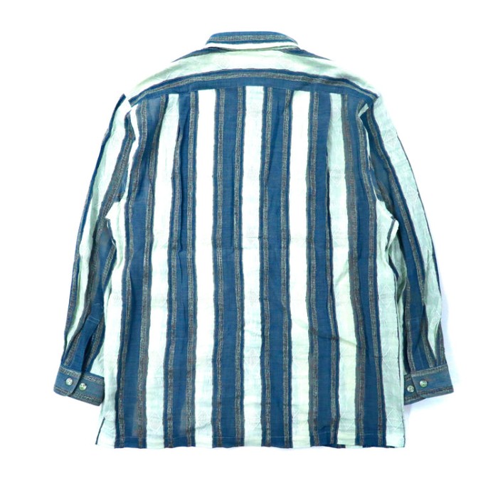 COSTA BRIN ストライプシャツ XL ブルー リネン 刺繍 ビッグサイズ | Vintage.City 빈티지숍, 빈티지 코디 정보