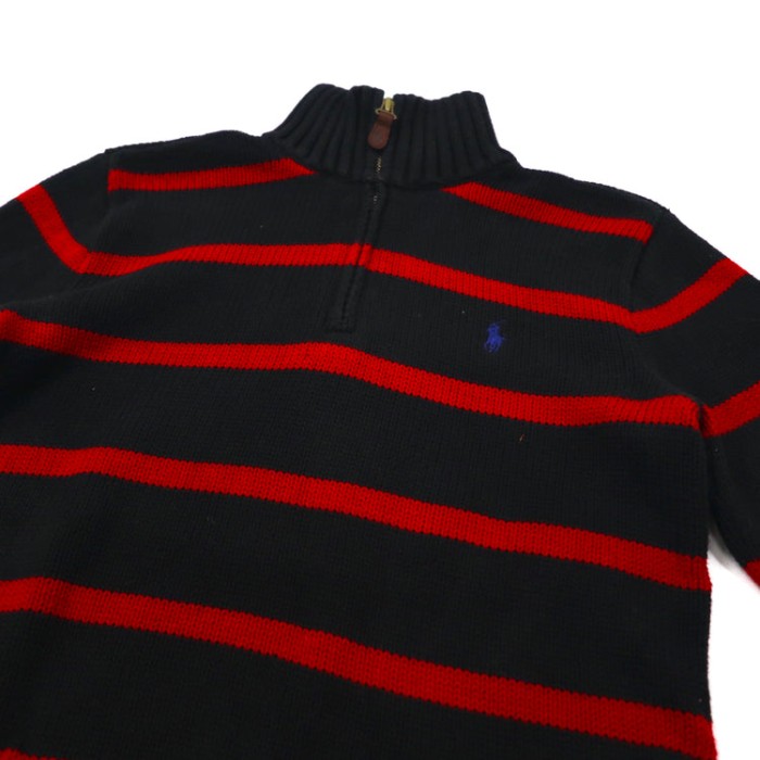 Polo by Ralph Lauren ハーフジップニット M ブラック レッド ボーダー ケーブル編みロゴ刺繍 | Vintage.City 古着屋、古着コーデ情報を発信