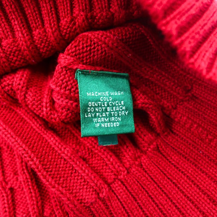 LAUREN RALPH LAUREN コットンニット セーター S レッド ケーブル編み スモールロゴ刺繍 | Vintage.City 古着屋、古着コーデ情報を発信