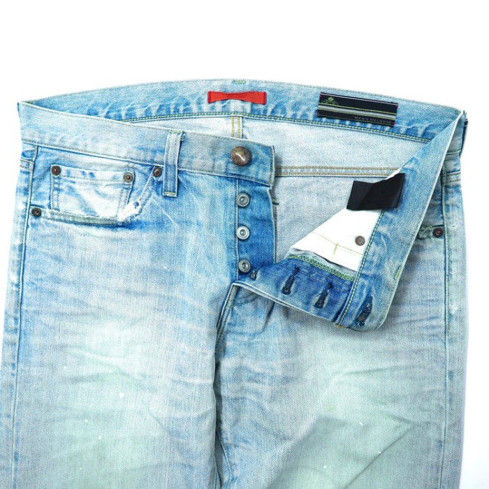RED CARD × MEN'S MELROSE デニムパンツ 33 ブルー ペイント加工 | Vintage.City 古着屋、古着コーデ情報を発信