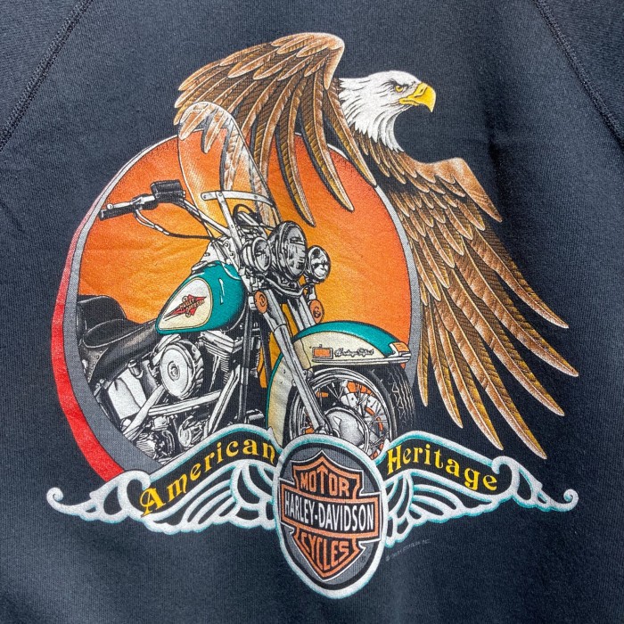 80s Harley-Davidson プリントスウェット Hanesタグ 鷹-