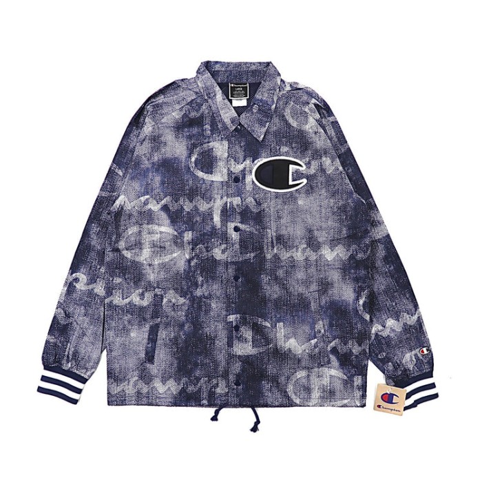 Champion コーチジャケット L ネイビー SATIN COACHES JACKET RIBBED