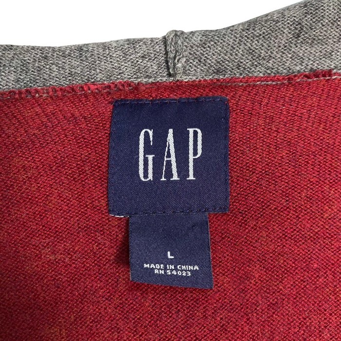 00's GAP gray×bordeaux zip-up knit hoodie | Vintage.City 古着屋、古着コーデ情報を発信