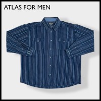 【ATLAS FOR MEN】長袖シャツ カジュアルシャツ ストライプ ブルー ネイビー 柄シャツ コットン 3XL ビッグサイズ US古着 | Vintage.City ヴィンテージ 古着