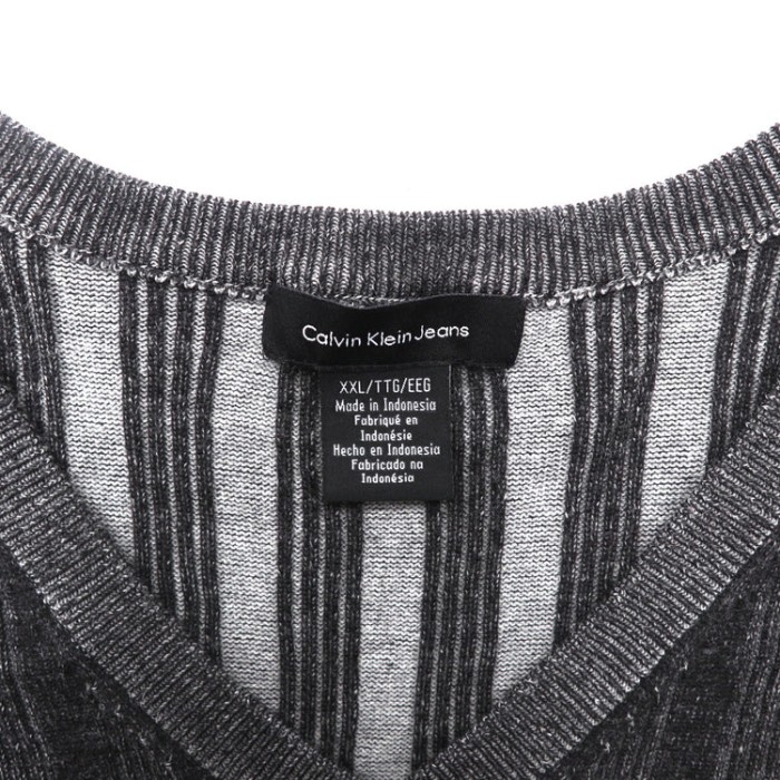 Calvin Klein Jeans Vネックニットセーター XXL グレー ストライプ コットン ビッグサイズ | Vintage.City 빈티지숍, 빈티지 코디 정보