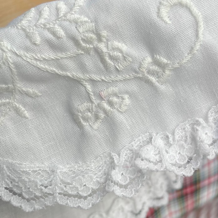 Red plaid white lace collar puff sleeve blouse | Vintage.City 빈티지숍, 빈티지 코디 정보