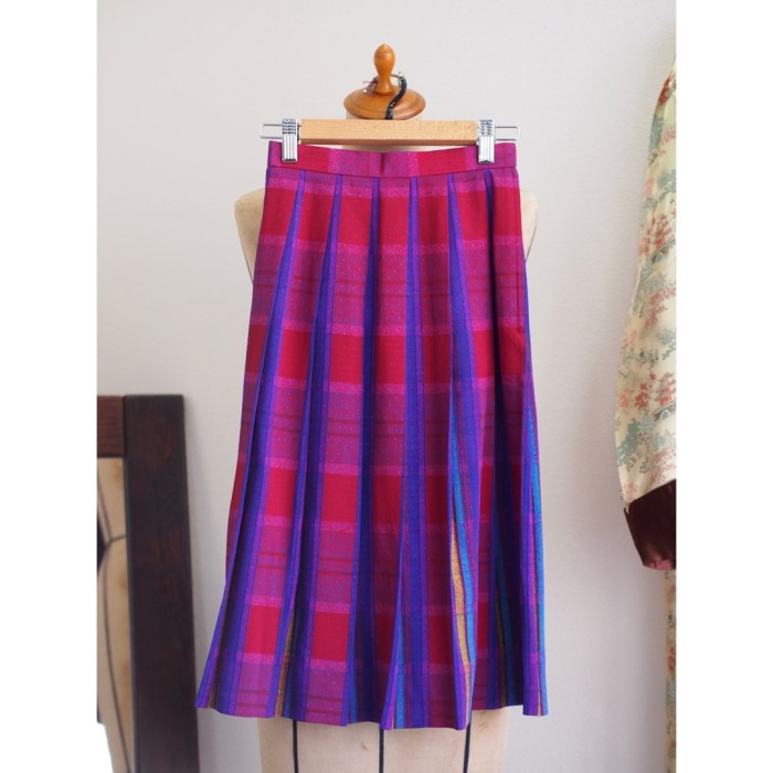 skirt プリーツスカート チェック柄 ピンク紫 レディースS | Vintage.City 古着屋、古着コーデ情報を発信