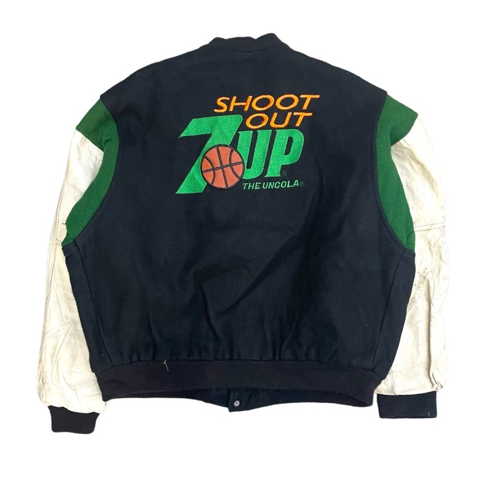 90's 7UP leather×wool Stadium Jacket #A199 | Vintage.City