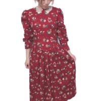 Ssize flower dress Bordeaux handmade ワンピース ハンドメイド 花柄 24032101 | Vintage.City 빈티지숍, 빈티지 코디 정보
