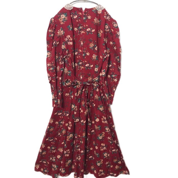 Ssize flower dress Bordeaux handmade ワンピース ハンドメイド 花柄 24032101 | Vintage.City 古着屋、古着コーデ情報を発信