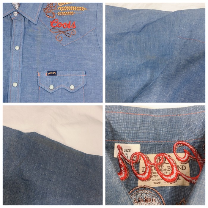 16size DEE CEE embroidery chambray shirt ディーシー シャンブレー 長袖シャツ 刺繍 | Vintage.City 빈티지숍, 빈티지 코디 정보