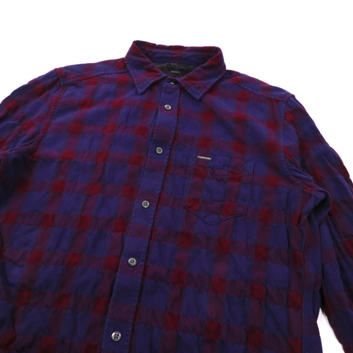 DIESEL チェックシャツ M パープル コットン カットオフ | Vintage.City 古着屋、古着コーデ情報を発信