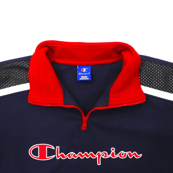 Champion ハーフジップスウェット L ネイビー コットン スクリプトロゴプリント 90年代 | Vintage.City 古着屋、古着コーデ情報を発信
